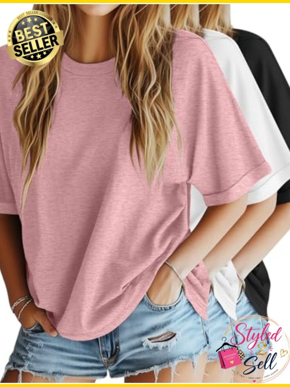 Oversized T-Shirts 3 Pack Dolman Short Sleeve Crew Neck Tees